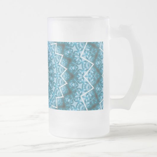 Lichtblauwe Kaleidoscoop / Mandala Matglas Bierpul (Rechts)