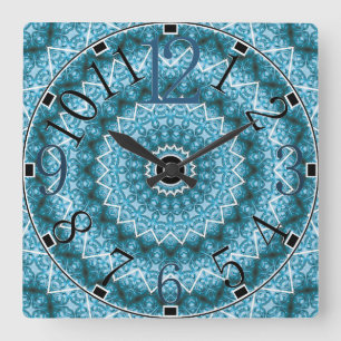 Lichtblauwe Kaleidoscoop / Mandala Vierkante Klok