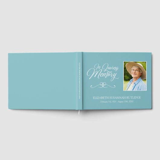 Lichtblauwe kalligrafie in liefdevolle herinnering gastenboek (Volledig)