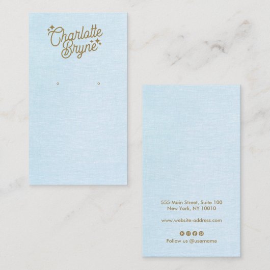 Lichtblauwe kalligrafie Script Oorbel Business Visitekaartje (Voorkant / Achterkant)