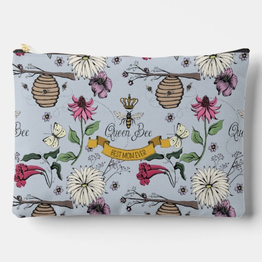 Lichtblauwe koningin bij & gouden kroon beste mama etui (Voorkant)