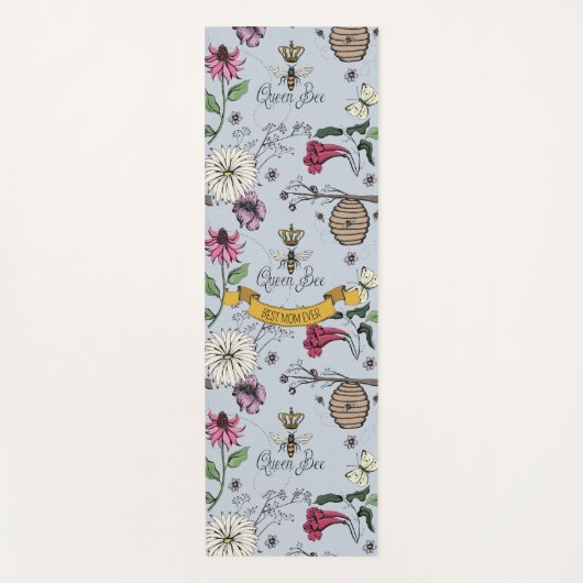 Lichtblauwe koningin bij & gouden kroon beste mama yogamat (Voorkant)