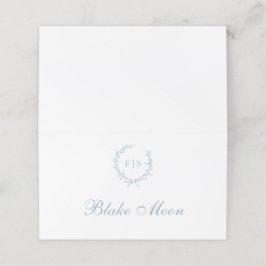Lichtblauwe krans Monogram Place Cards Plaatskaartje