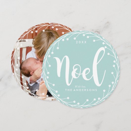 Lichtblauwe krans Noel Feestdagenkaart (Voorkant / Achterkant)