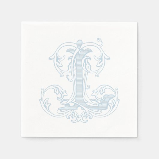 Lichtblauwe "L" Monogram Cocktails Servetten (Voorkant)