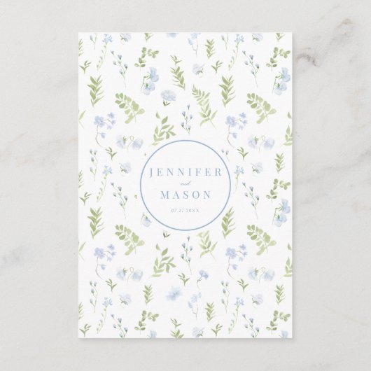 Lichtblauwe lente bloem bruiloft details kaarten (Achterkant)