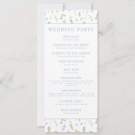 Lichtblauwe lente bloem bruiloft programma kaarten (Achterkant)