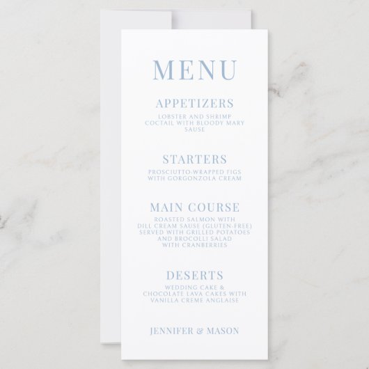 Lichtblauwe lente bloementuin trouwmenukaarten (Voorkant)