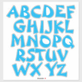 Lichtblauwe letters Wit Alfabet Muur Sticker (Vel)