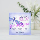 Lichtblauwe libel vleermuis mitswa uitnodiging (Staand voorkant)