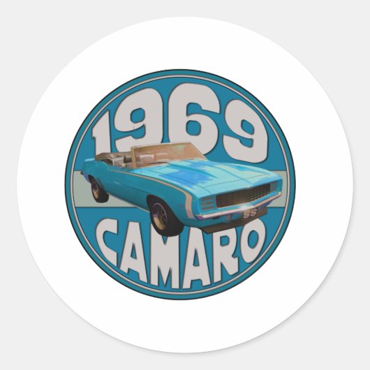 Lichtblauwe lijn 1969 Camaro Super Sport Ronde Sticker (Voorkant)