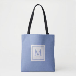 Lichtblauwe linnen textuur met aangepaste monogram tote bag