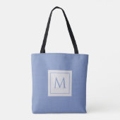 Lichtblauwe linnen textuur met aangepaste monogram tote bag (Achterkant)