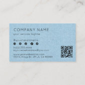 Lichtblauwe linnen textuur QR-code Visitekaartje (Achterkant)