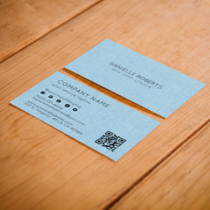 Lichtblauwe linnen textuur QR-code Visitekaartje