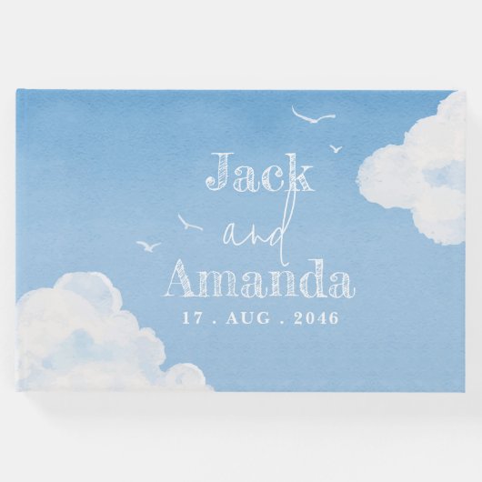 Lichtblauwe lucht Waterverf bruiloft gastenboek (Voorkant)