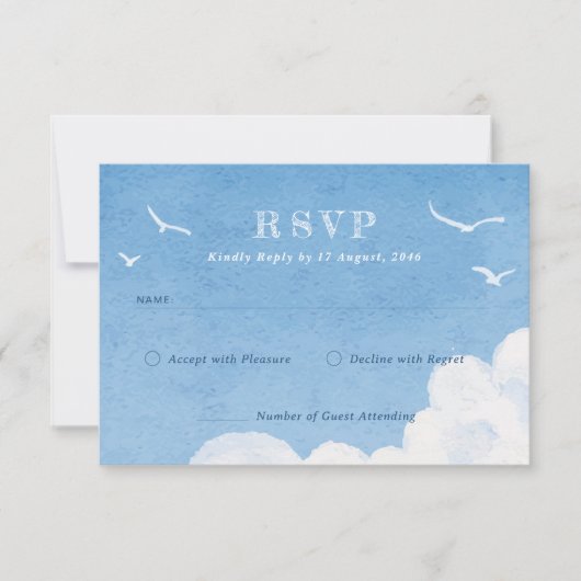 Lichtblauwe lucht Waterverf bruiloft uitnodiging R (Voorkant)