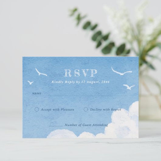 Lichtblauwe lucht Waterverf bruiloft uitnodiging R (Staand voorkant)