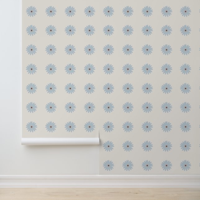 Lichtblauwe Madelief Behang (Applicatie)