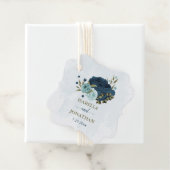 Lichtblauwe marine bloemen bruiloft bedankjes labels (In situ)