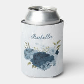Lichtblauwe marine bloemen bruiloft blikjeskoeler (Blikje Voorkant)