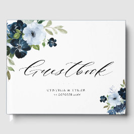 Lichtblauwe marine bloemen bruiloft gastenboek