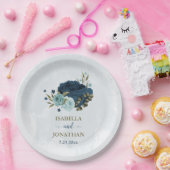 Lichtblauwe marine bloemen bruiloft papieren bordje (Feest)