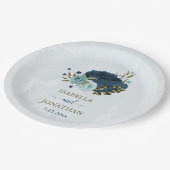 Lichtblauwe marine bloemen bruiloft papieren bordje (Gekanteld)