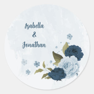 Lichtblauwe marine bloemen bruiloft ronde sticker