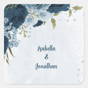 Lichtblauwe marine bloemen bruiloft vierkante sticker