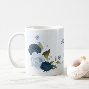 lichtblauwe marine bloemen koffiemok