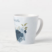lichtblauwe marine bloemen latte mok (Rechterhoek)