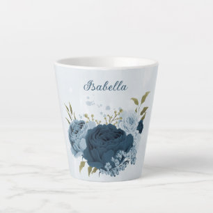 lichtblauwe marine bloemen latte mok