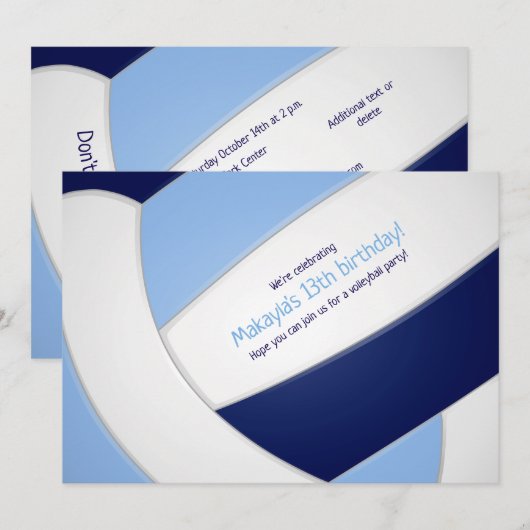 Lichtblauwe marine volleybal meisje verjaardag kaart (Voorkant / Achterkant)