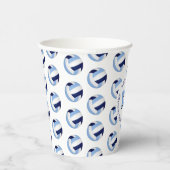 Lichtblauwe marine volleyballen verjaardagsfeestje papieren bekers (Rechts)