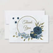 Lichtblauwe marineblauwe bloemen botanische bruilo bedankkaart (Voorkant)