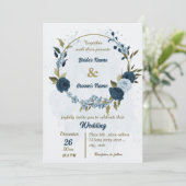 Lichtblauwe marineblauwe bloemen botanische bruilo kaart (Staand voorkant)