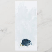 Lichtblauwe marineblauwe bloemen botanische bruilo menu (Achterkant)