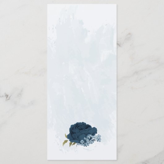 lichtblauwe marineblauwe bloemen botanische bruilo menu (Achterkant)