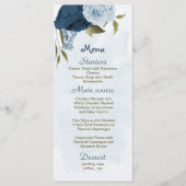 lichtblauwe marineblauwe bloemen botanische bruilo menu (Voorkant)