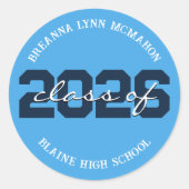 Lichtblauwe & Marineblauwe Persoonlijke Afstudeers Ronde Sticker (Voorkant)