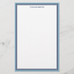 Lichtblauwe & Marineblauwe Randen Voeg Je Naam Toe Briefpapier