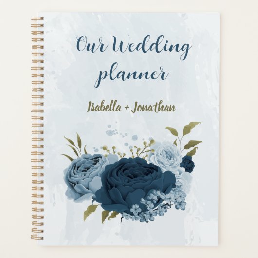 lichtblauwe marinebloemen bruiloft planner (Voorkant)