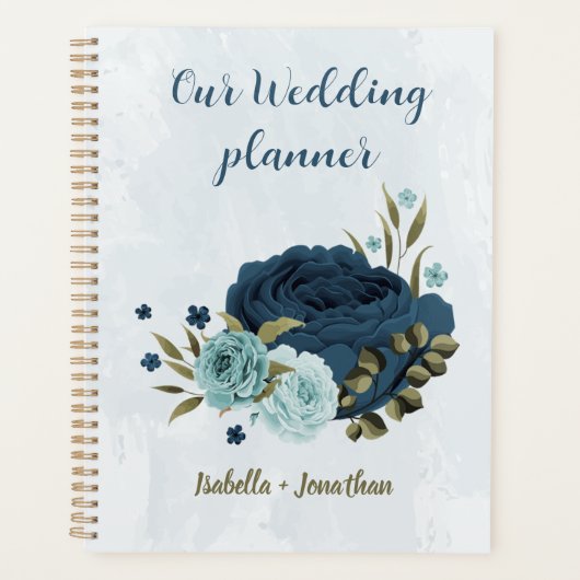 lichtblauwe marinebloemen bruiloft planner (Voorkant)