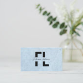 Lichtblauwe marmeren structuur elegante monogramst visitekaartje (Staand voorkant)