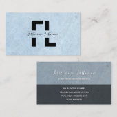 Lichtblauwe marmeren structuur elegante monogramst visitekaartje (Voorkant / Achterkant)