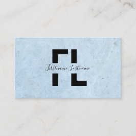 Lichtblauwe marmeren structuur elegante monogramst visitekaartje