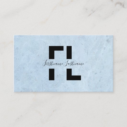Lichtblauwe marmeren structuur elegante monogramst visitekaartje (Voorkant)
