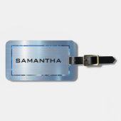 Lichtblauwe metalen textuur roestvrij staal uitzic bagagelabel (Voorkant horizontaal)
