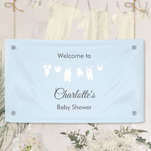 Lichtblauwe Minimalistische Baby Shower voor Jonge Spandoek